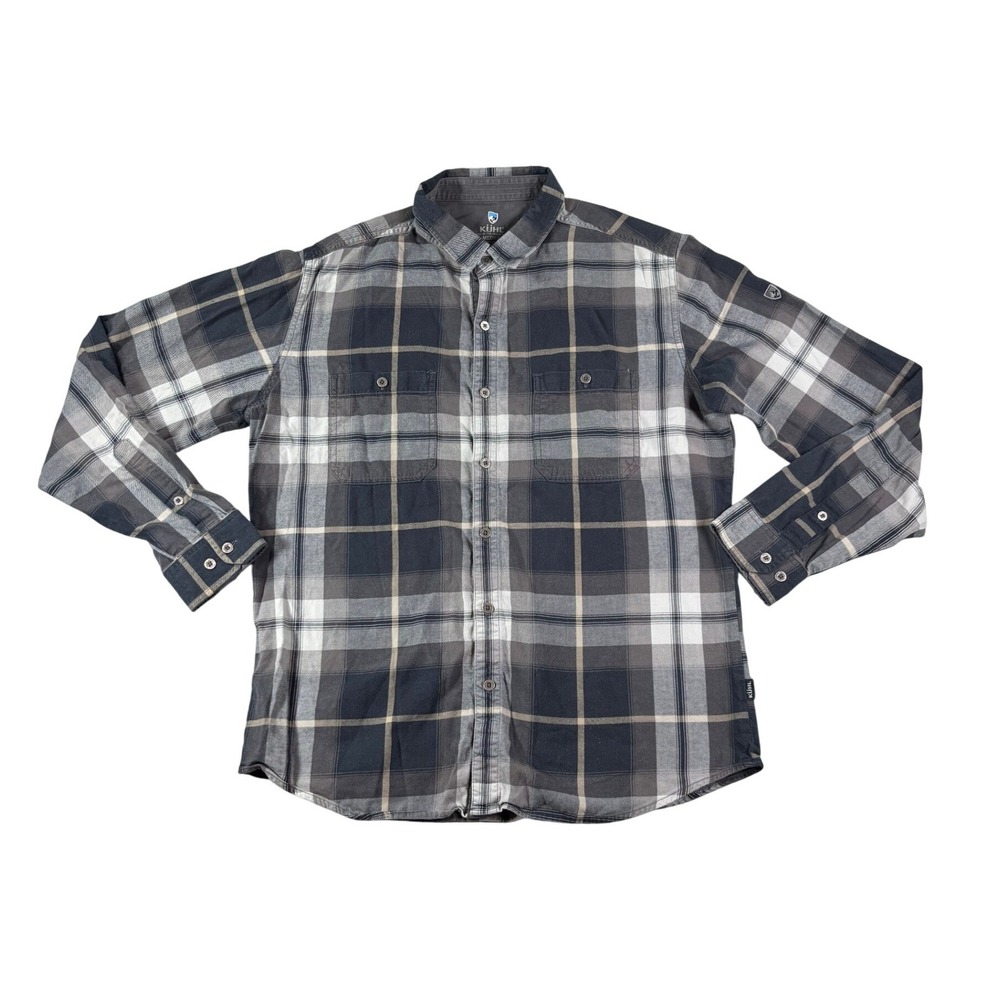 Kuhl Mens Gray Plaid Long Sleeve Button Down Shirt Medium Born in the Mountains